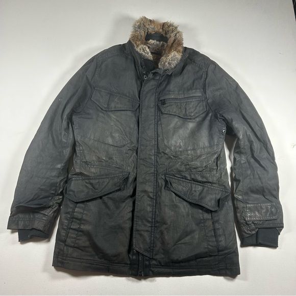 Andrew Marc New York Leather Jacket Men’s Medium Black Rabbit Fur Lining RARE
